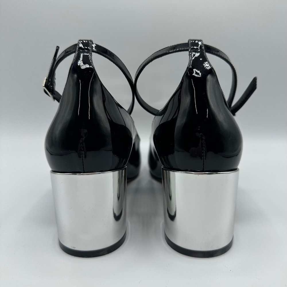 Dior La Parisienne Black Patent Leather Pump with Silver Heel & Ankle Strap FW22 - Picture 7 of 12